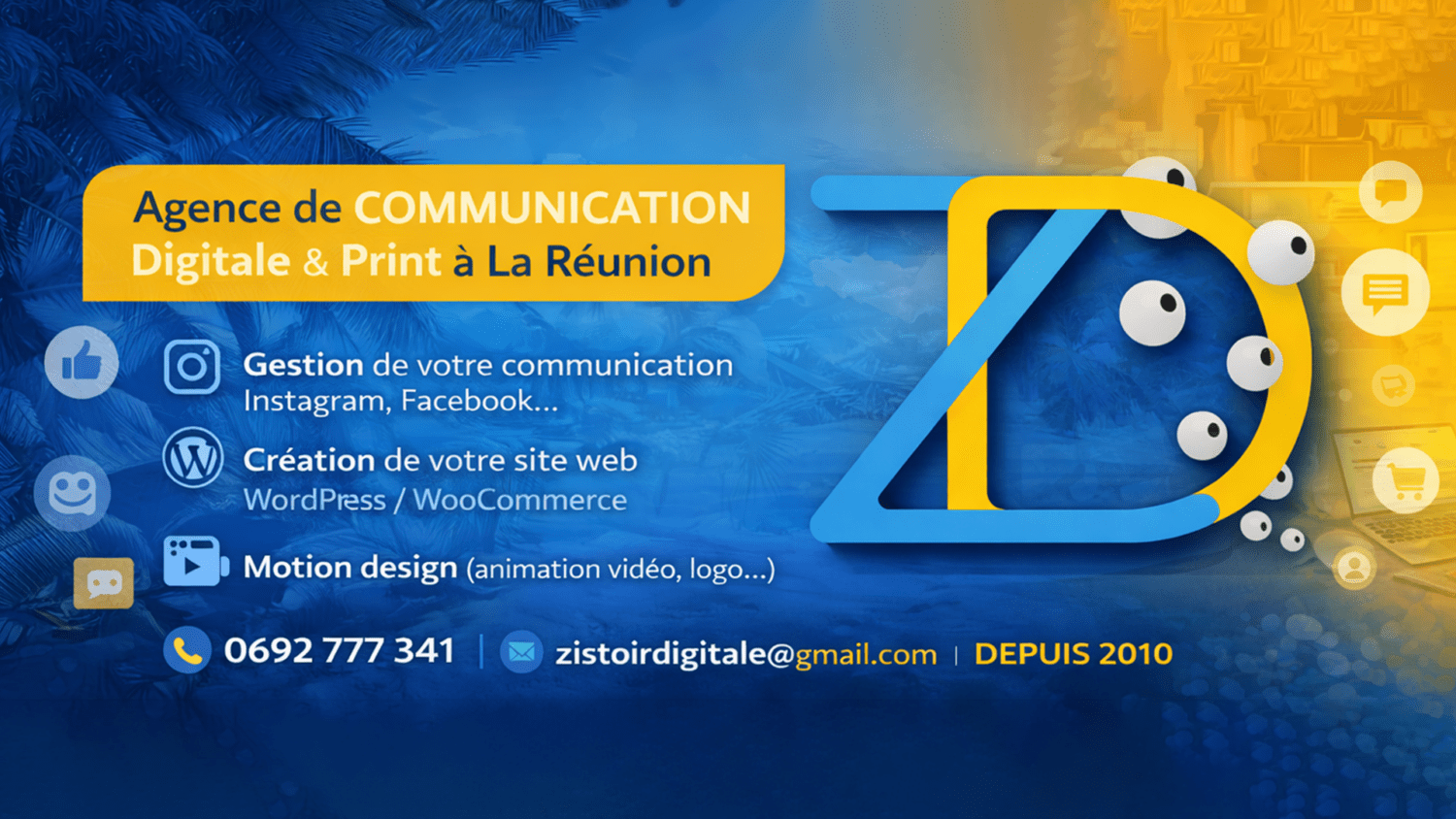 Création site internet, community manager réseaux sociaux à La Réunion